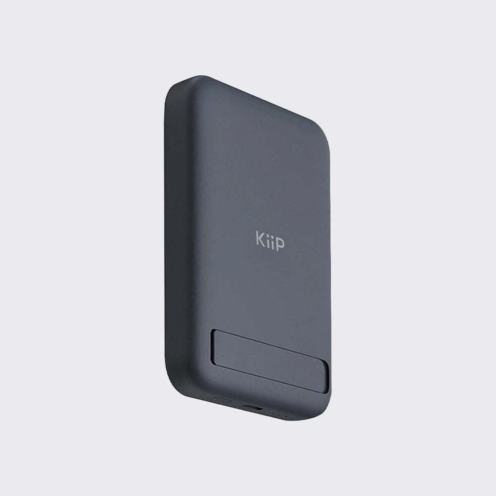 A dark gray portable power bank with rounded corners and the brand name 'KiiP' printed on the front, shown against a light gray background.