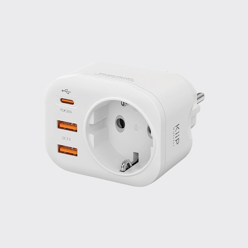 KiiP C26T Travel Adaptor 20W Fast Charging Dual USB (18W)/Type-C (25W)