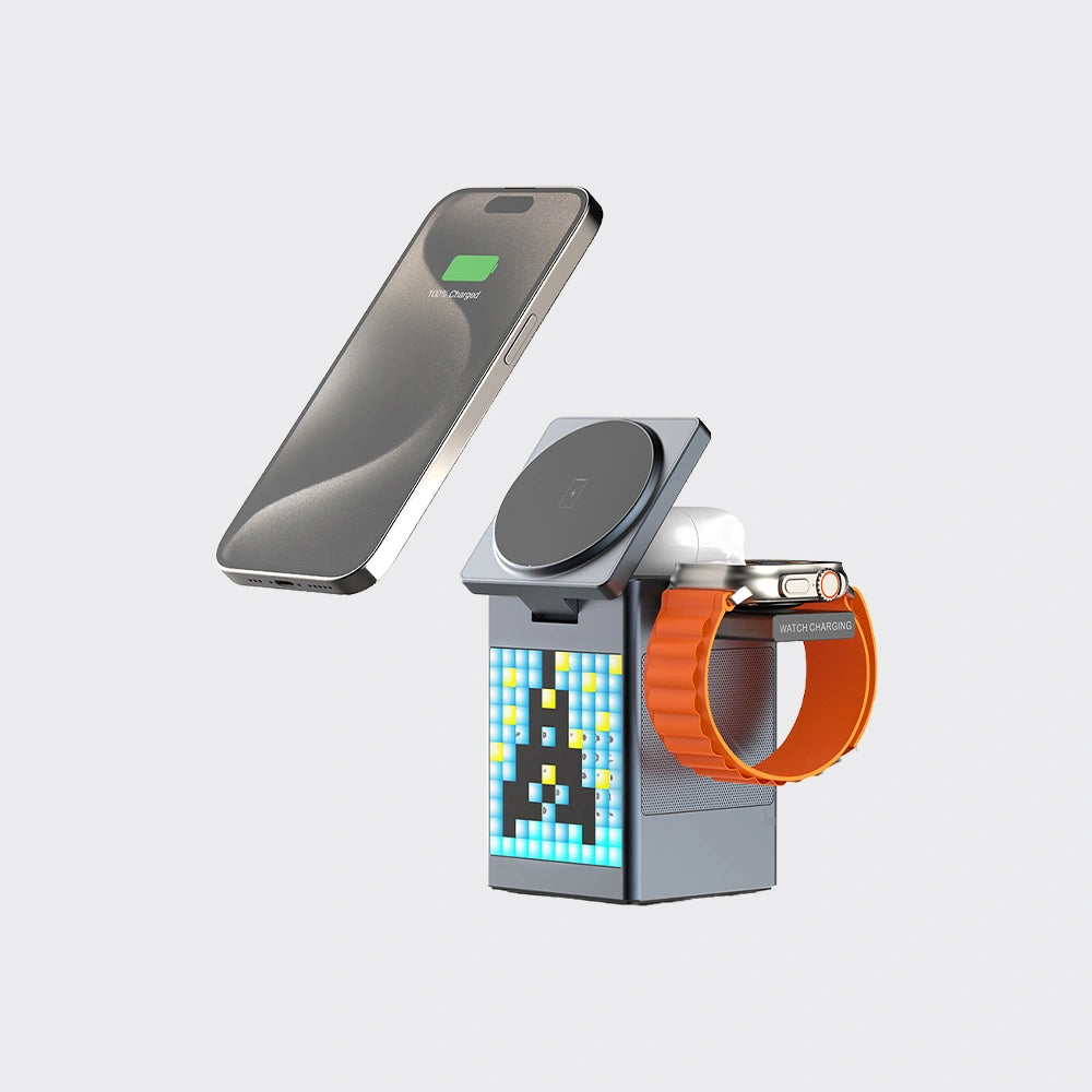 KiiP Wireless T3 6in1 Wireless Charging Station Fast Charging 15W Qi2 LED Speaker Portable