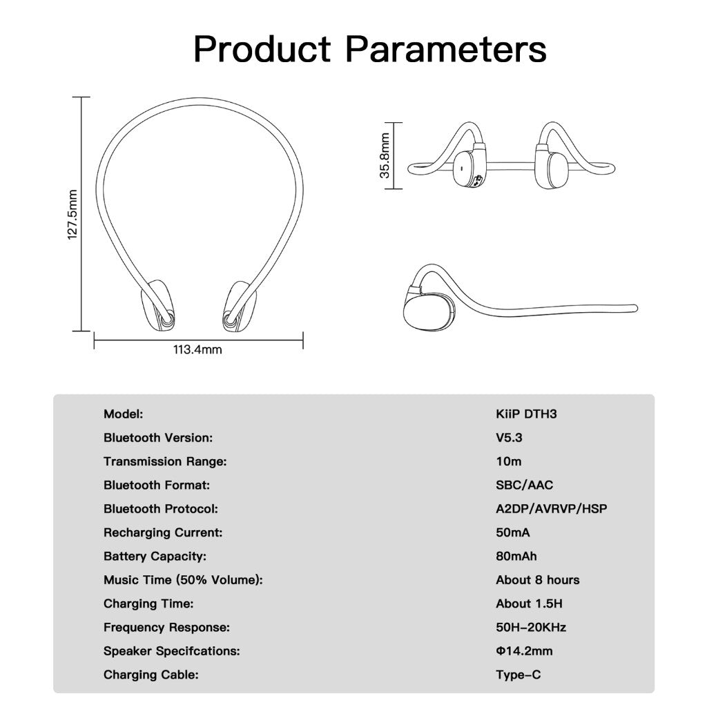 KiiP Wireless DTH3 Bluetooth Headset Headphone Earphone Over Ear