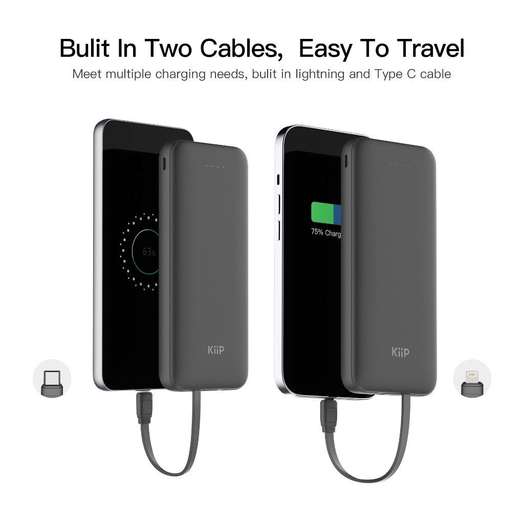 KiiP E33C Power Bank Slim 10000mAh Dual Input Type-C Micro USB Port