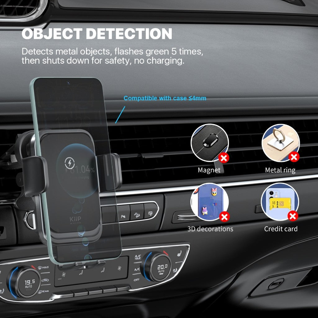 KiiP Wireless X6S Car Phone Holder 360 Degree Rotation 15W Fast Charging Air Vent Mobil