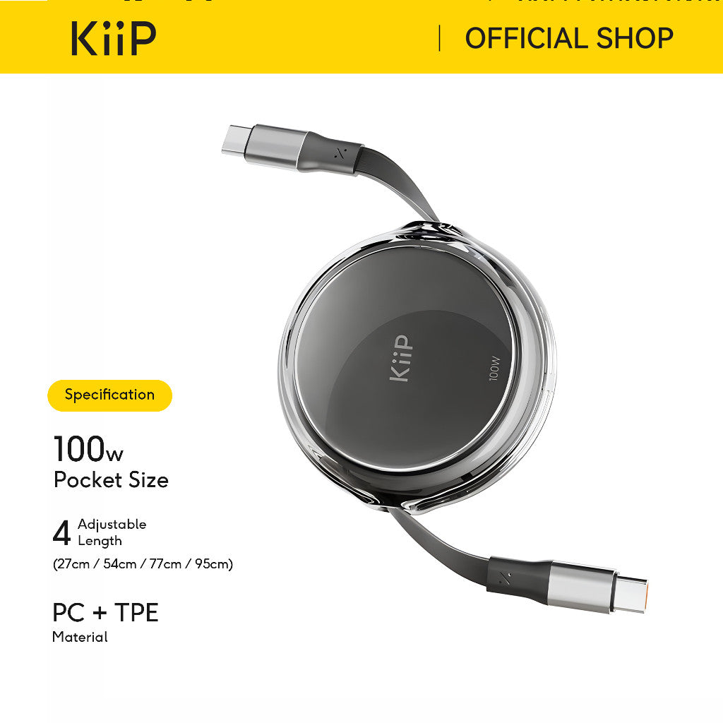 KiiP RCTC Kabel Data 100W Super Fast Charging Cable Type-C To Type-C Retractable