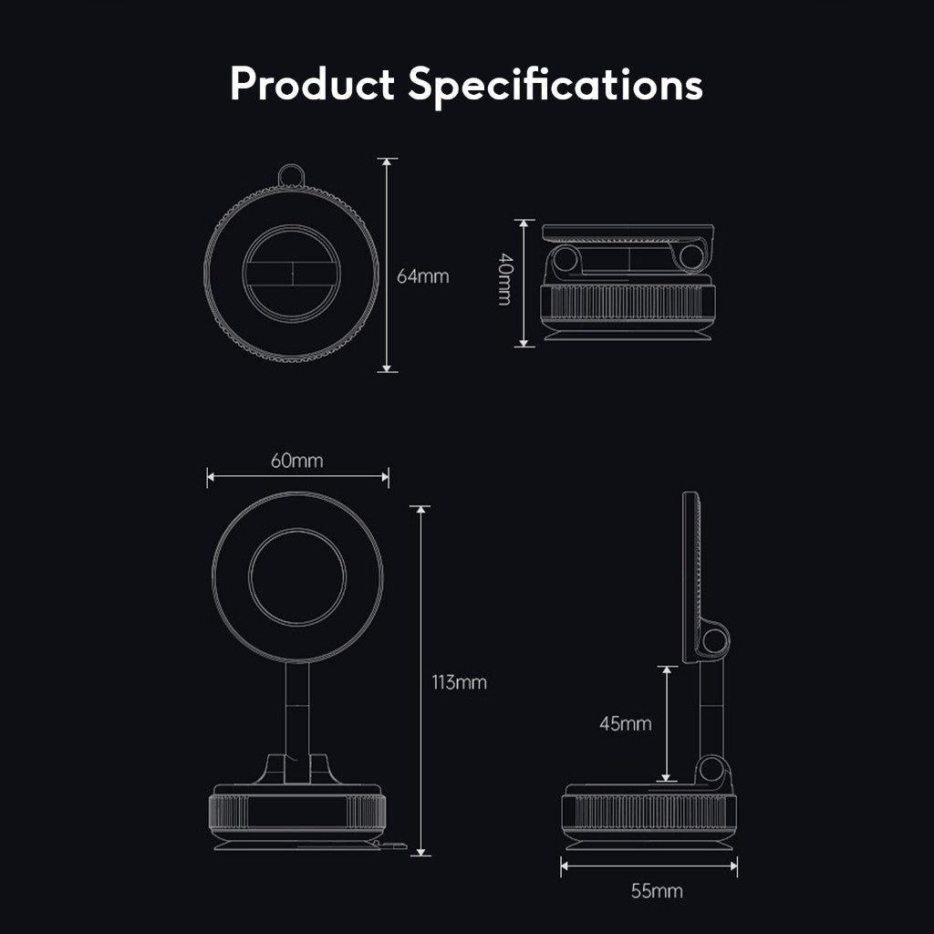 KiiP MCH09 Car Holder Magnetic Adjustable 360° Phone Holder Lipat Electric Mount Car Vacuum Suction