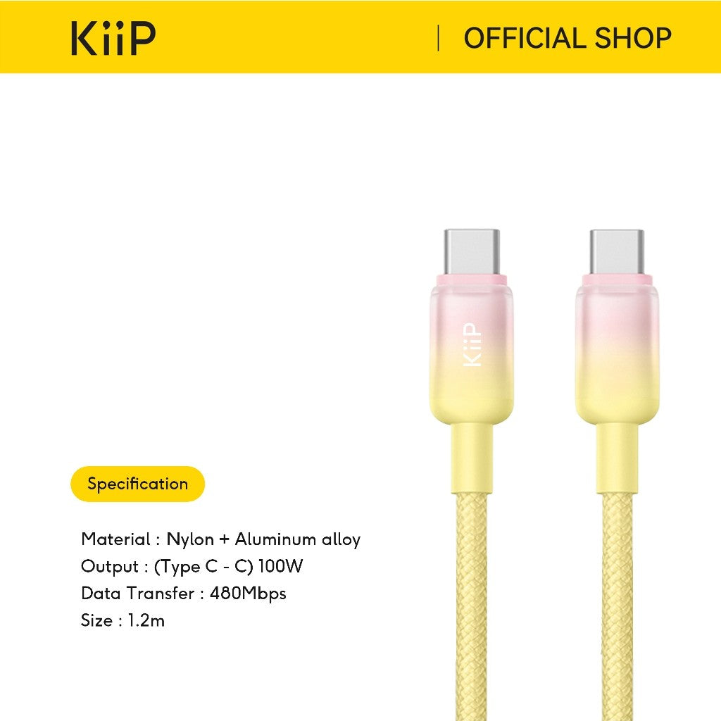 KiiP Kabel Charger Fast Charging C To C/C To Lightning Up To 100W PD 27W Kabel Data Type C Lightning Gradient Series 1.2M