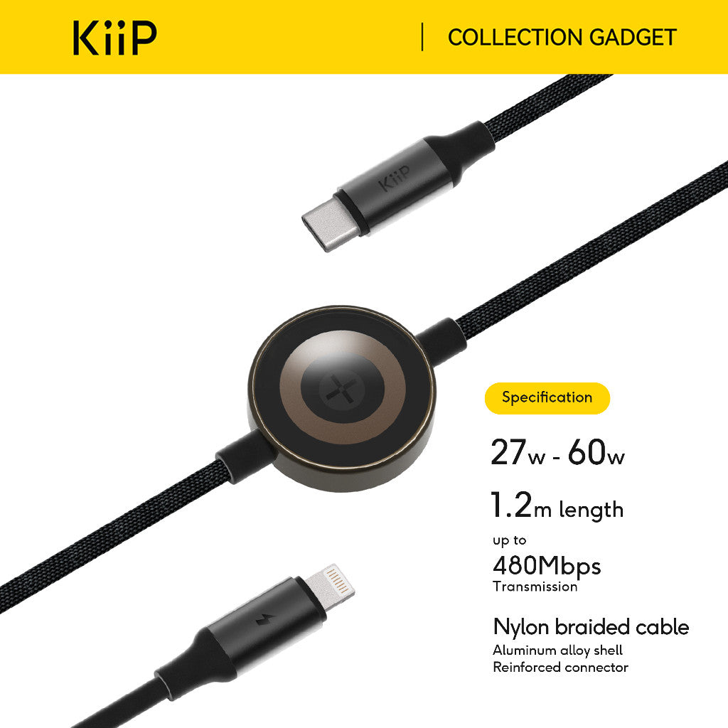 KiiP 2IN1 Kabel Data Iphone Android Fast Charging Built In Wireless Charger Magnetic Apple Watch 60W