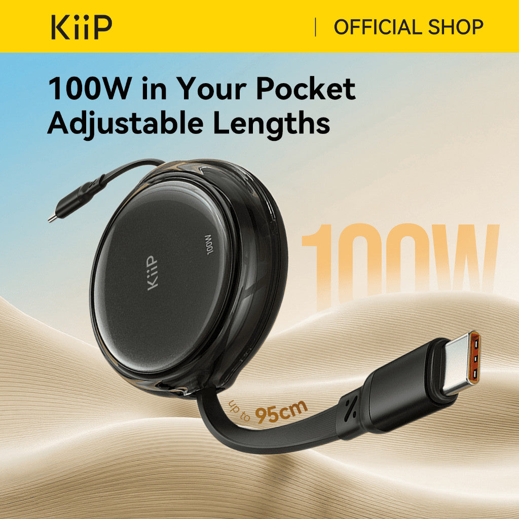 KiiP RCTC Kabel Data 100W Super Fast Charging Cable Type-C To Type-C Retractable
