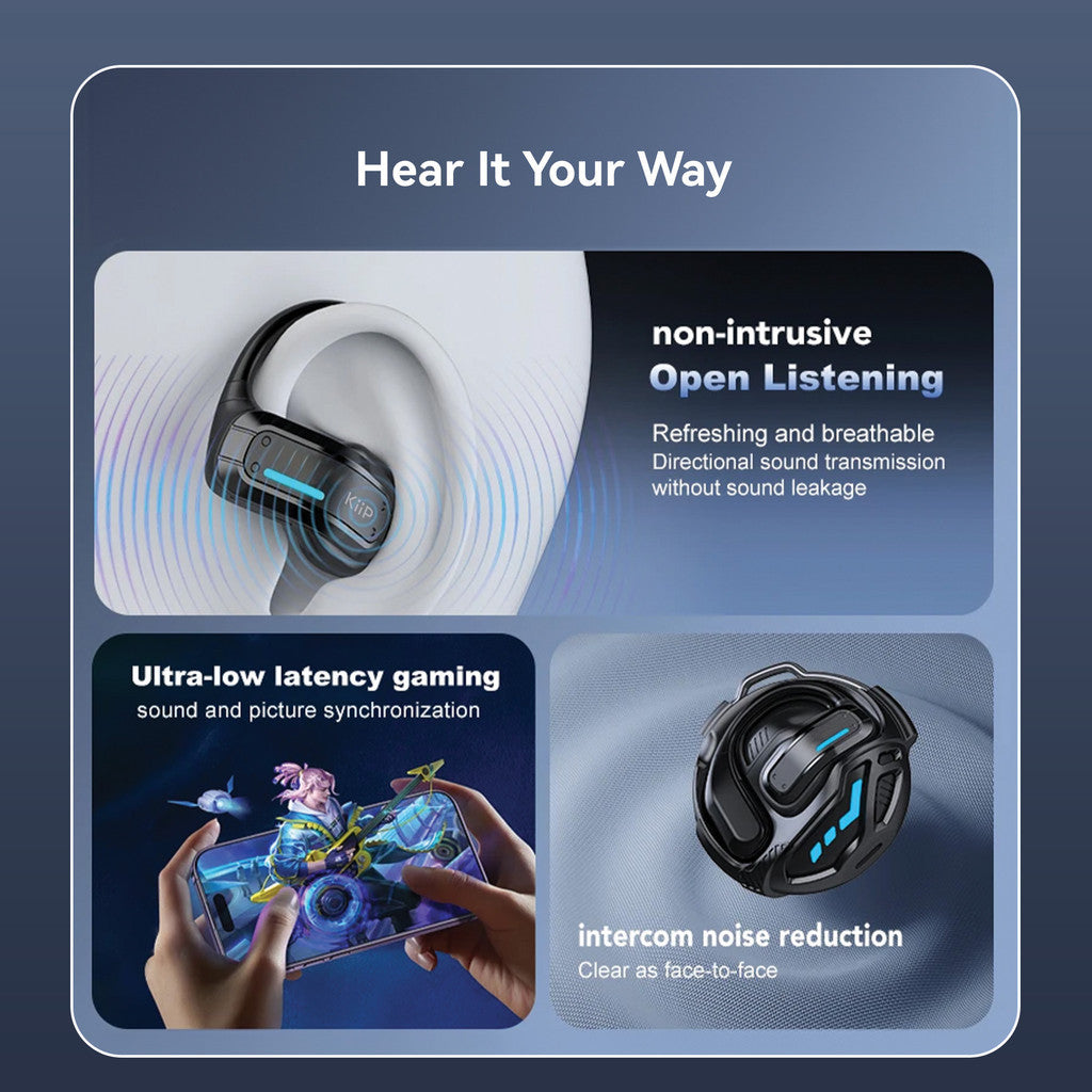 KiiP X8 OWS TWS Gaming Open Ear Hook Headphone IPX5 Waterproof Bone Conduction HiFi Stereo Sport Headset BT 5.4