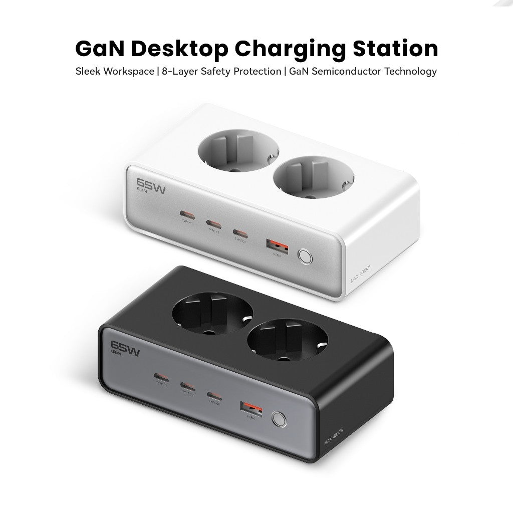 KiiP C20E Desktop Charger Fast Charging 65W Adaptor 6in1 USB Type-C Power Station