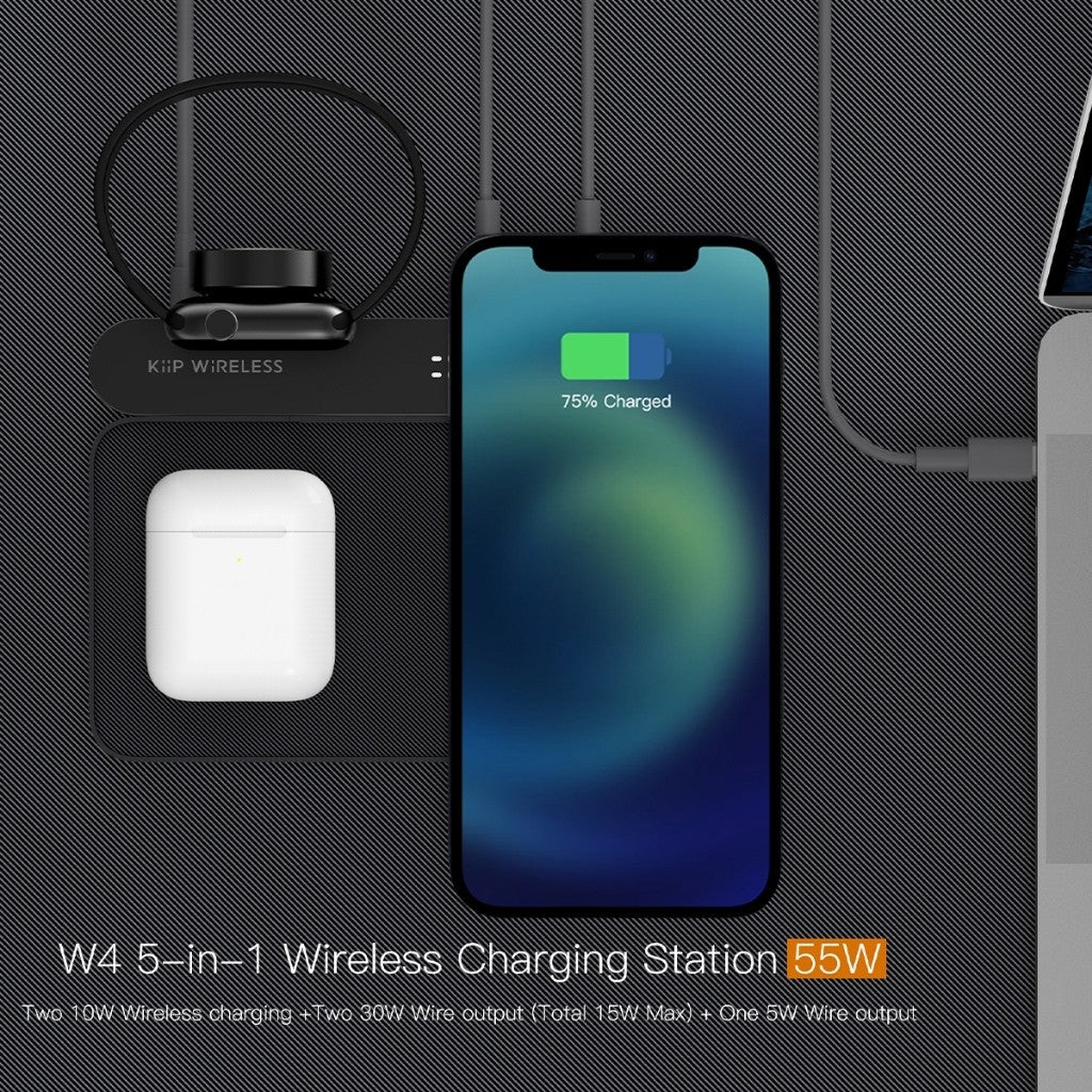 KiiP Wireless W4 Dual Wireless Charger Pad 5in1 55W Fast Charging Station