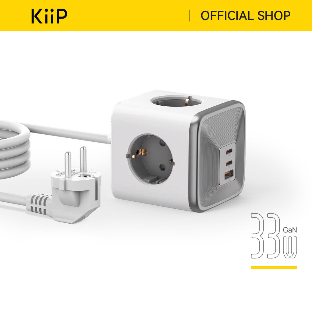 KiiP Charger C32T Power Cube Adaptor GaN 33W Fast Charging Adapter AC Socket 4000W With Cable
