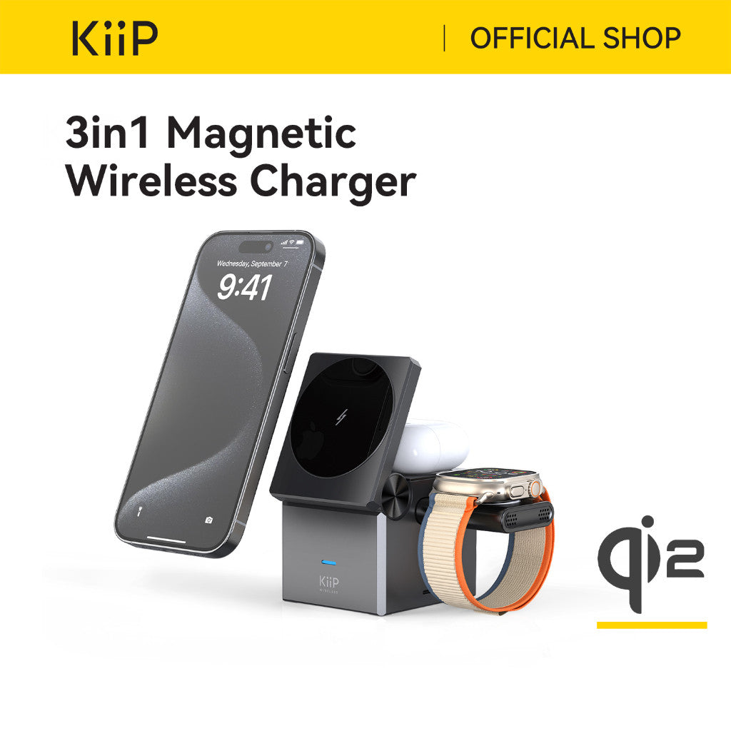 KiiP Wireless T1 Pro 15W Fast Charging Magnetic 3IN1 Foldable Magsafe Charging Station