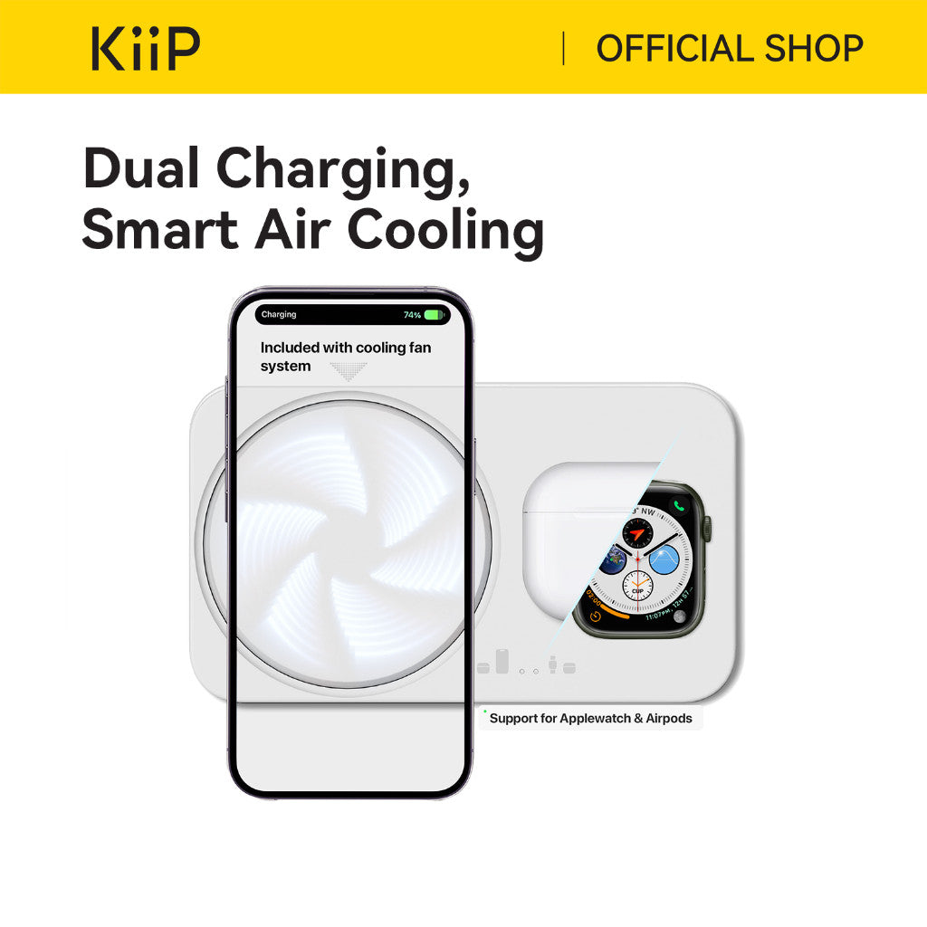 KiiP Wireless W9 2in1 Wireless Charging Magnetic Cooler Pendingin HP Fan Cooling