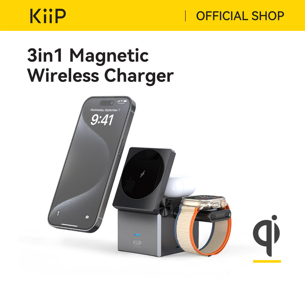 KiiP Wireless T1 Pro 15W Fast Charging Magnetic 3IN1 Foldable Magsafe Charging Station