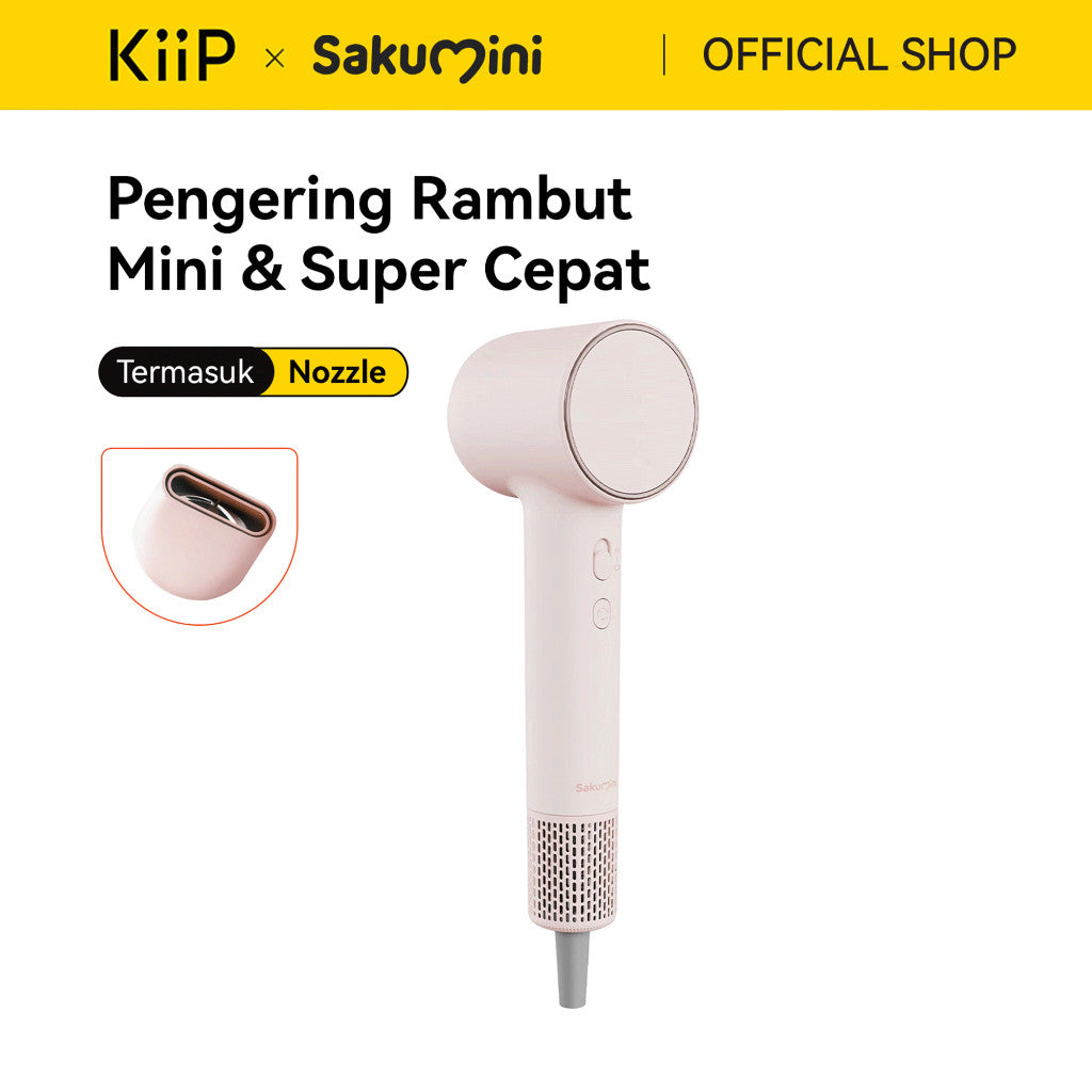 KiiP x Sakumini Compact Size Turbo Speed Dryer Alat Pengering Rambut Mini Super Cepat Dengan Ion Negatif Tanpa Bising