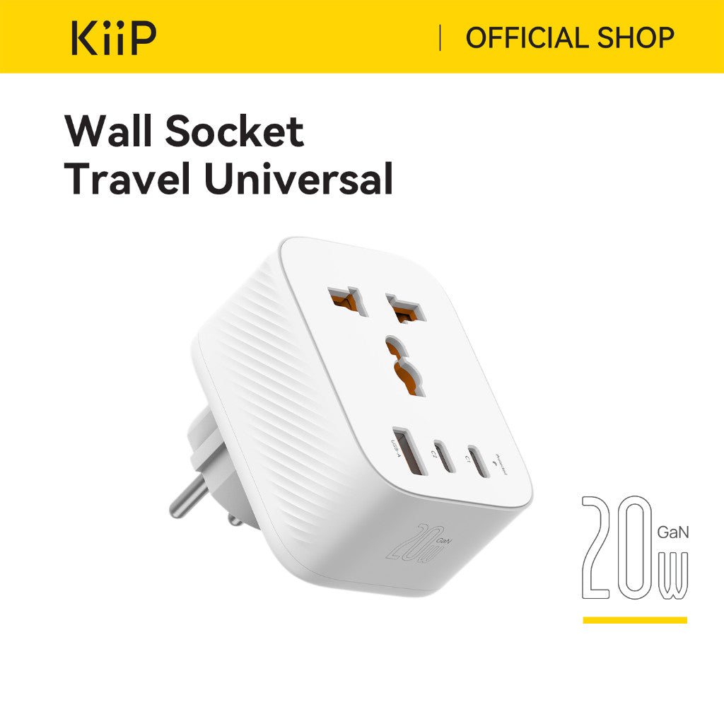 KiiP C33T Compact Universal Travel Adaptor 4000W Fast Charging Adapter EU/USA/UK