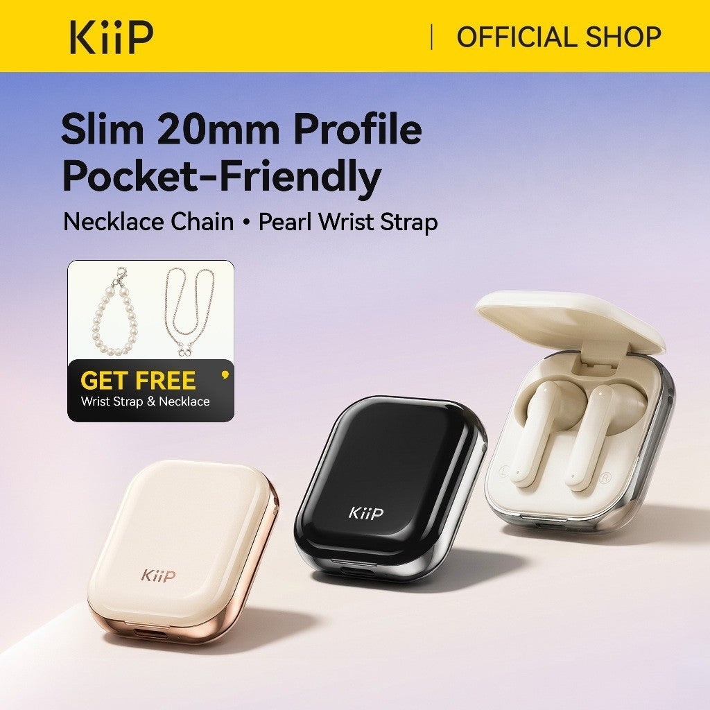 KiiP Airlite TWS Earphone Bluetooth 6.0 True Wireless Earbuds With Necklace Chain Noise Reduction