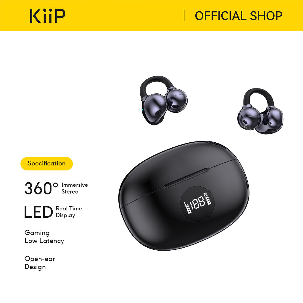 KiiP DTH19 OWS Ear Clip Earphone Display Open Ear Bluetooth TWS Smart LED Hi-Fi Stereo