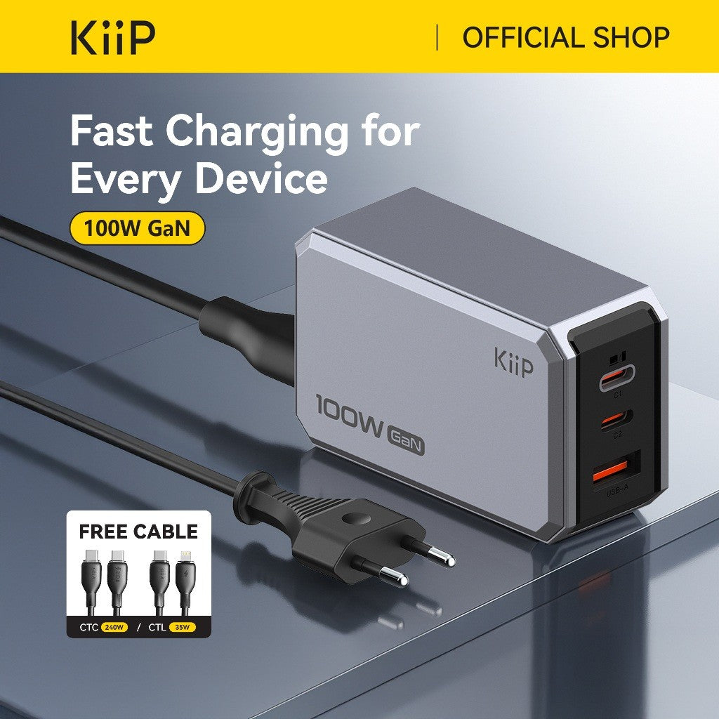 KiiP C102E Charger 100W GaN Multi Port Fast Charging Adaptor Android Iphone Charger Laptop