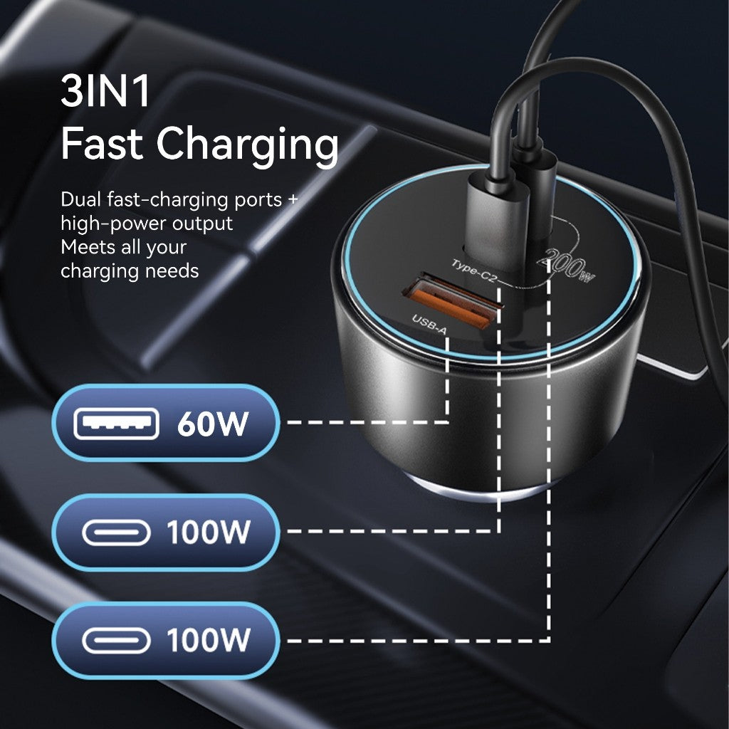 KiiP ACC18 Car Charger Mobil 200W 3 Power Ports QC 4.0 Quick Charge 3.0 Fast Charging