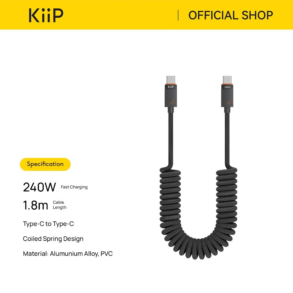 KiiP RC27 Retractable Coiled Charging C to L/A to L Fast Charge 27W