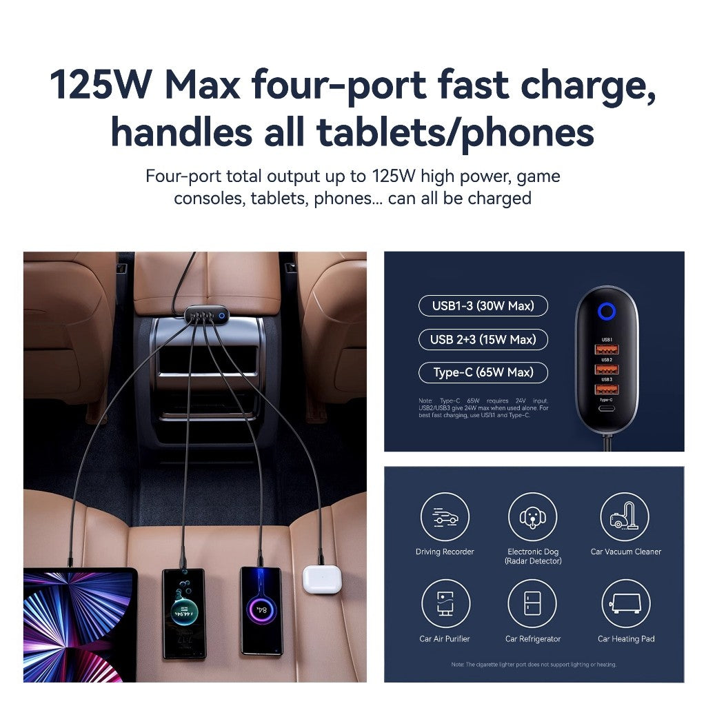 KiiP Car Charger Mobil 125W 4 Ports Type-C USB Fast Charging Adapter Smart Chip Dual Cooling System