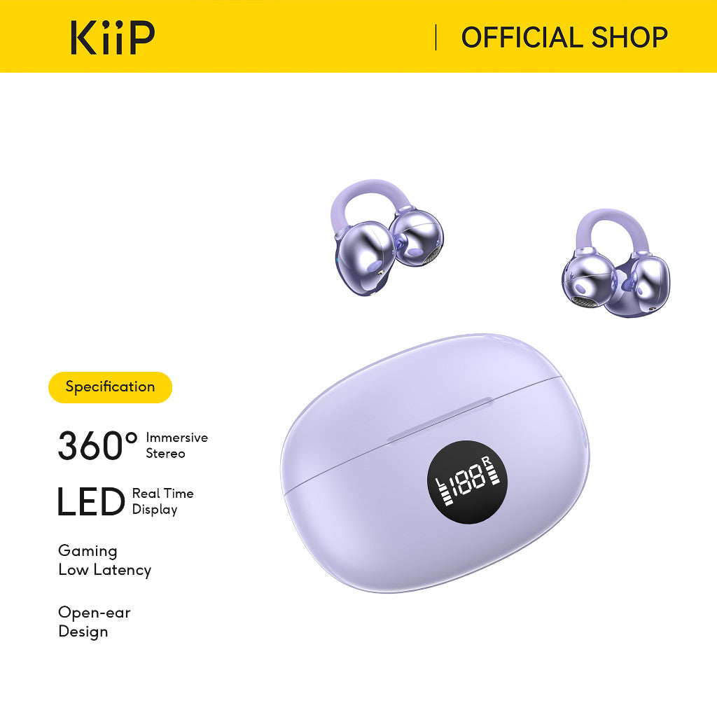 KiiP DTH19 OWS Ear Clip Earphone Display Open Ear Bluetooth TWS Smart LED Hi-Fi Stereo