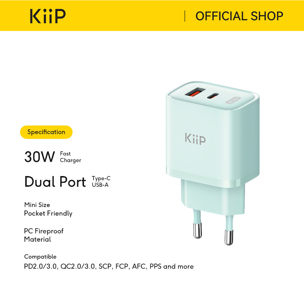 KiiP C30E Wall Charger Adaptor GaN 30W Fast Charging Kepala Charger Mini Travel Adaptor