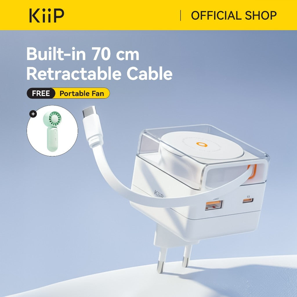 KiiP IC65 Ice Core GaN 65W Charger Adaptor Retractable PD Fast Charging