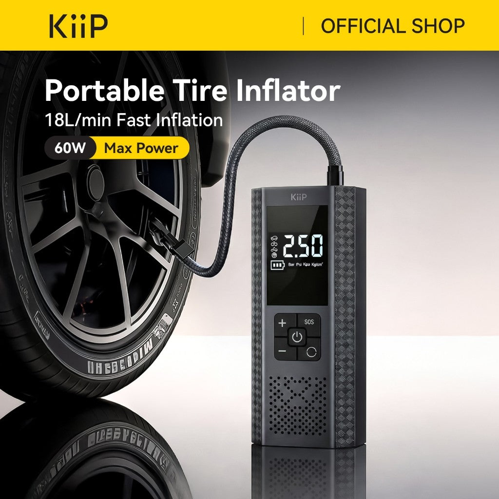 KiiP EAP01 Portable Car Tire Inflator Pompa Ban Motor Dan Mobil Electric Air Pump Car Air Pump Portable Mini Pompa Angin Elektrik 18L 60W