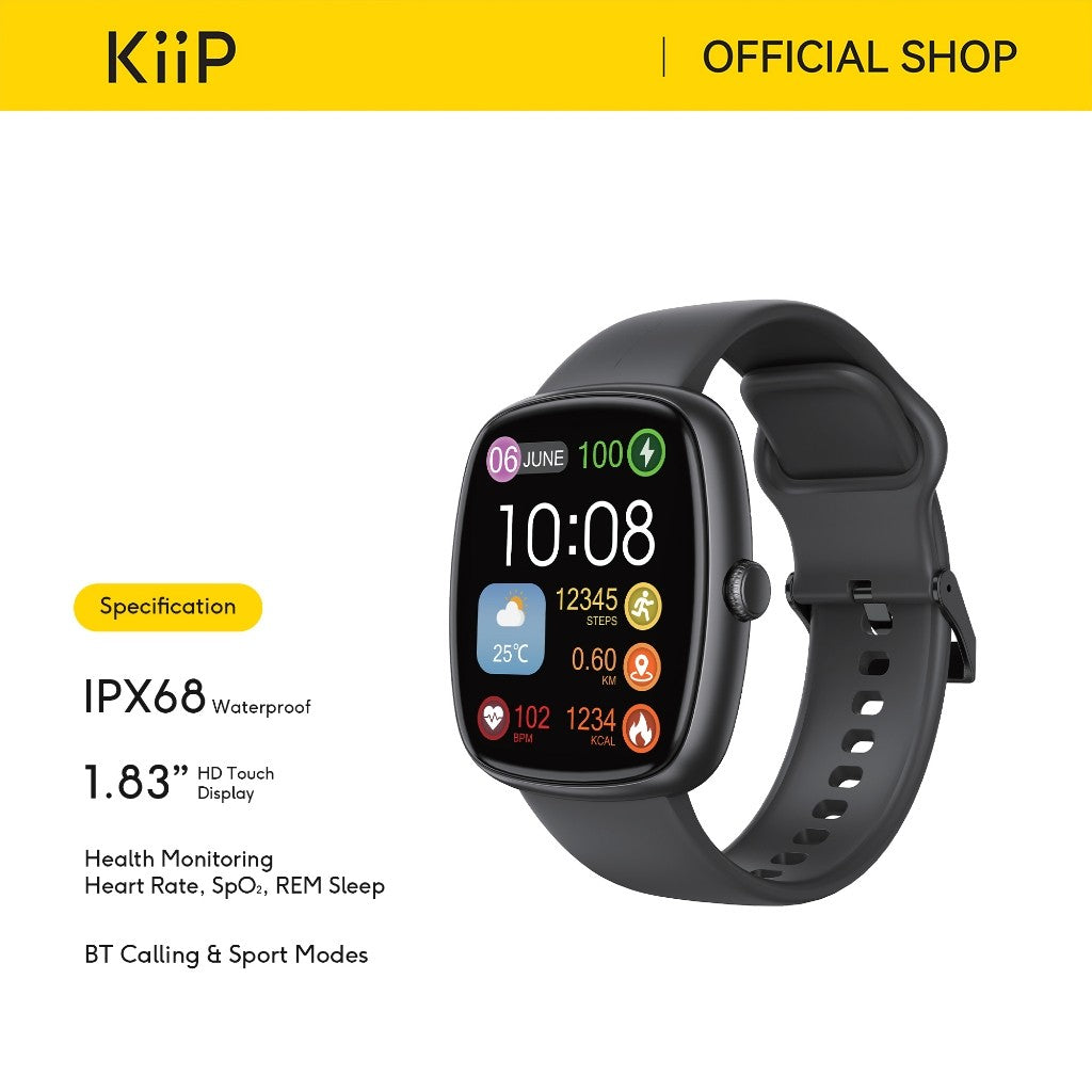 KiiP T69 Smartwatch Full Touch Screen Bluetooth Call Jam Tangan Pria Wanita Custom Wallpaper 1.8 TFT Health Monitoring IPX68 Waterproof