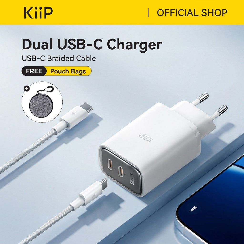 KiiP Mini Wall Charger GaN 45W Fast Charging PD QC 3.0 With Cable