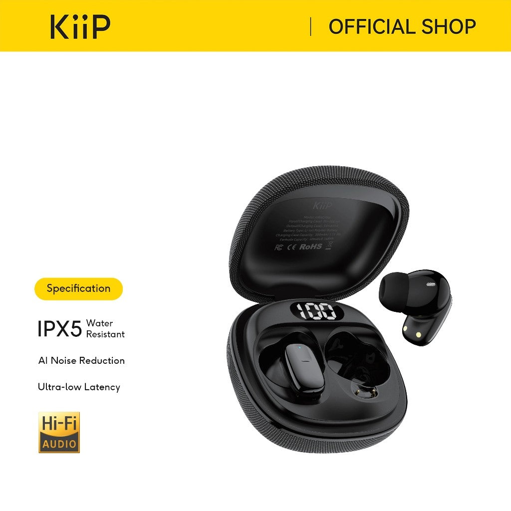 KiiP AirNora5 LED True Wireless Bluetooth Earphones Earbuds TWS AI Noise Reduction