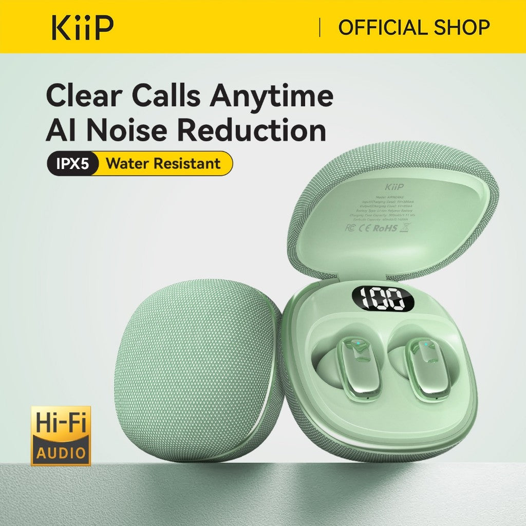 KiiP AirNora5 LED True Wireless Bluetooth Earphones Earbuds TWS AI Noise Reduction