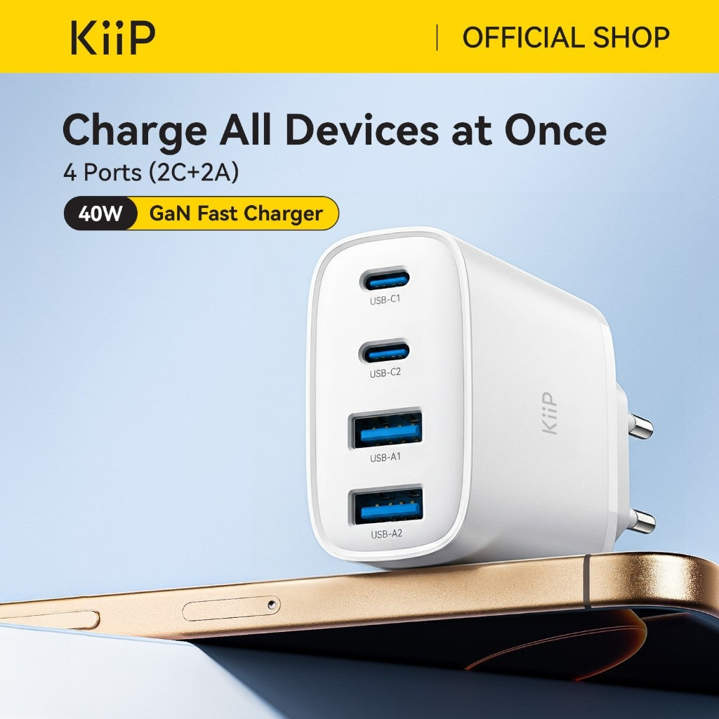 KiiP G40W Charger Adaptor GaN 40W 4-Port PD Fast Charging - KiiP
