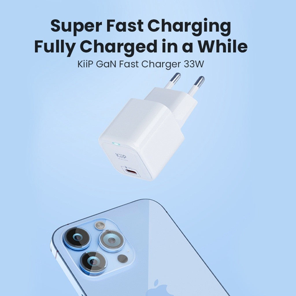 KiiP Wireless Kepala Charger 33W GaN Fast Charger Travel Adaptor Type C PD QC