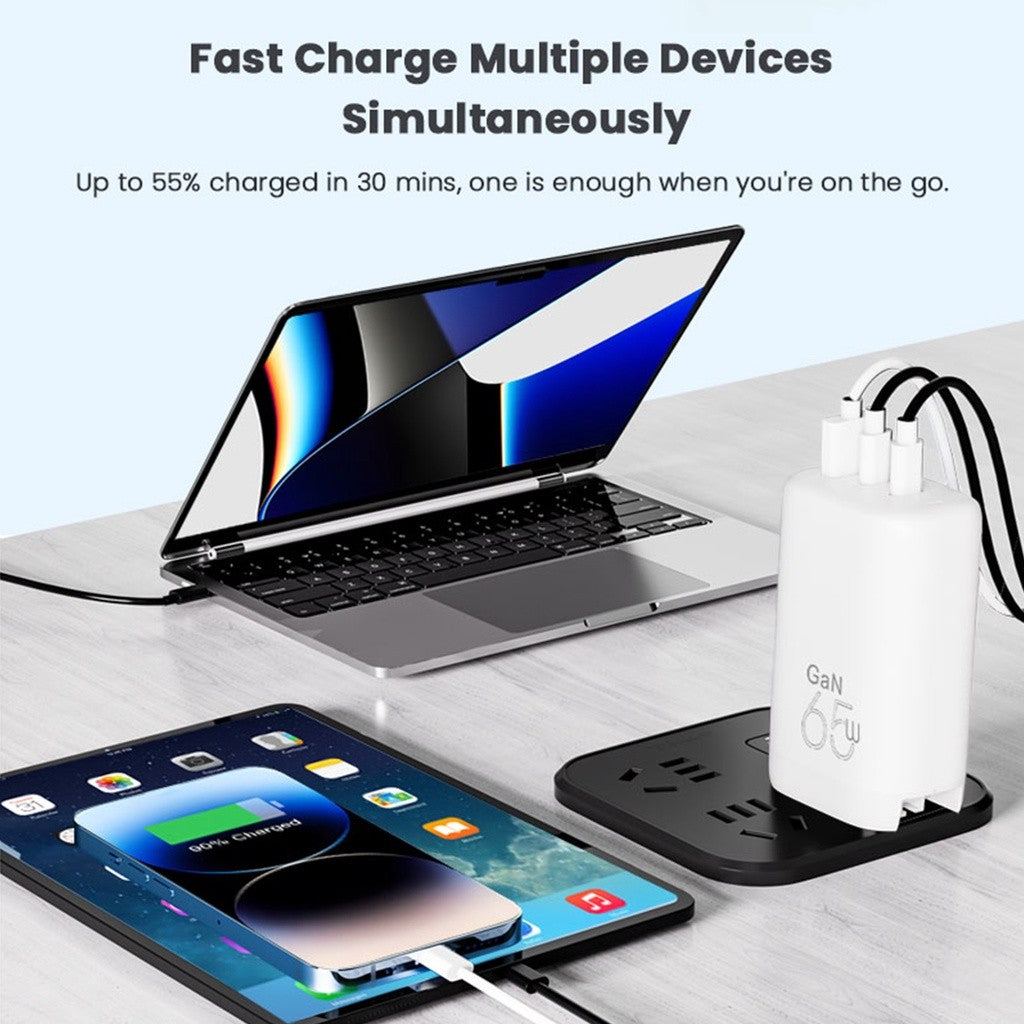 KiiP GaN Travel Charger 65W USB A+2 Type-C GaN fast charger US+EU+UK plug