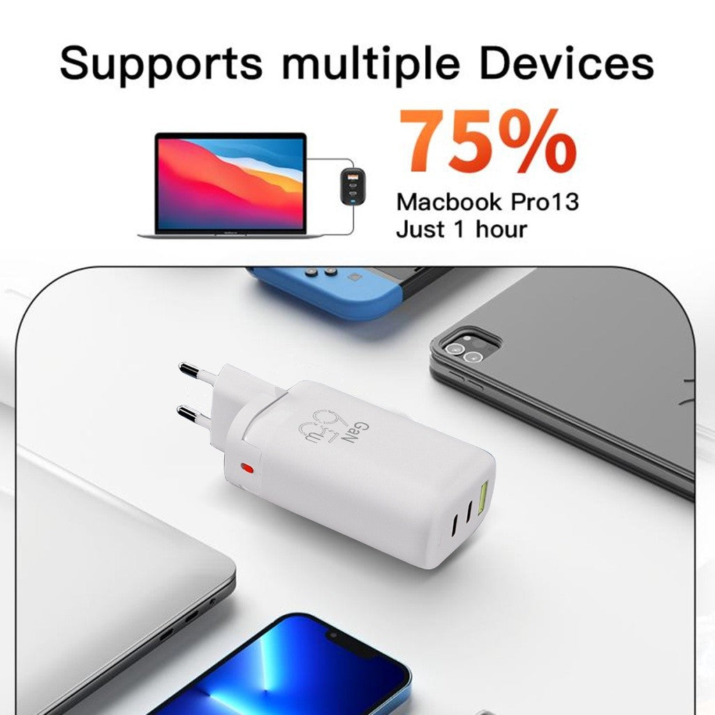 KiiP GaN Travel Charger 65W USB A+2 Type-C GaN fast charger US+EU+UK plug
