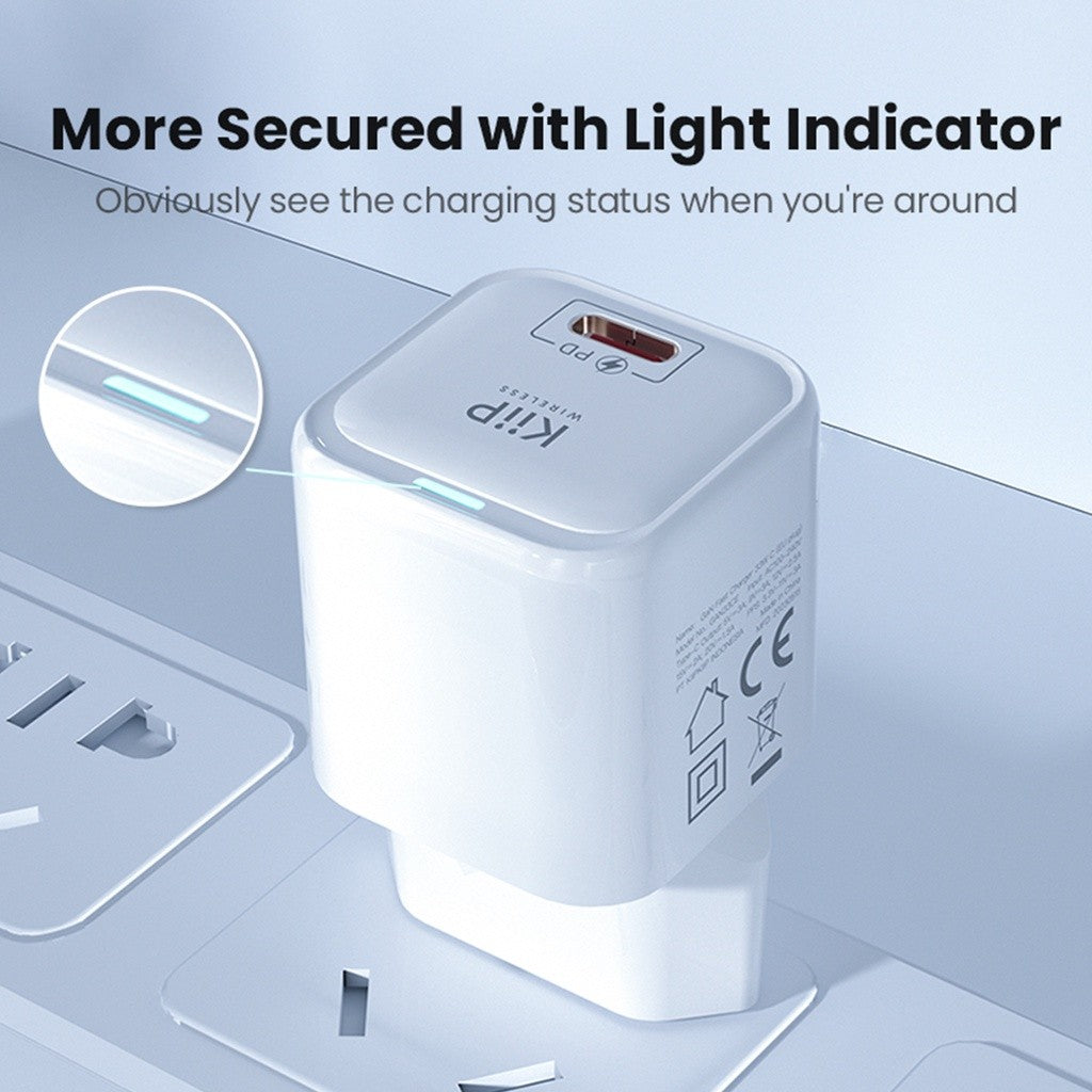 KiiP Wireless Kepala Charger 33W GaN Fast Charger Travel Adaptor Type C PD QC