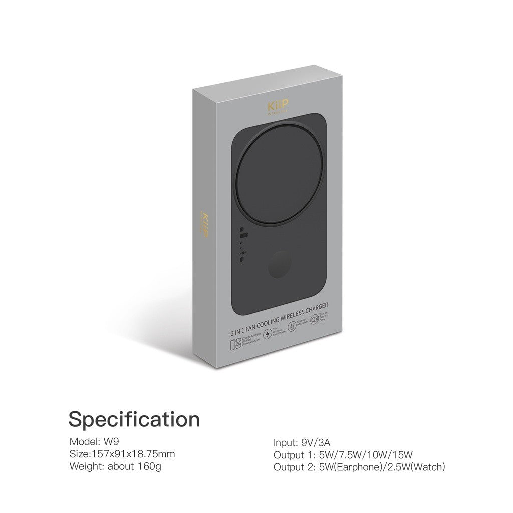KiiP Wireless W9 2in1 Wireless Charging Magnetic Cooler Pendingin HP Fan Cooling