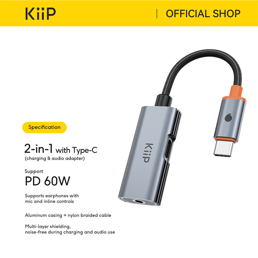 KiiP Kabel OTG Type C to Audio Jack Converter Lightning to 3.5mm Audio Kabel Adapter Iphone Android