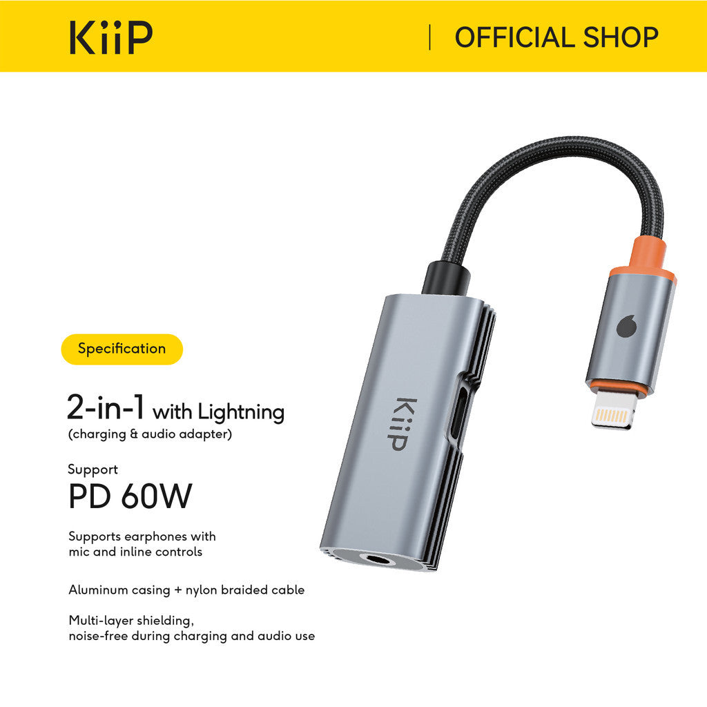 KiiP Kabel OTG Type C to Audio Jack Converter Lightning to 3.5mm Audio Kabel Adapter Iphone Android