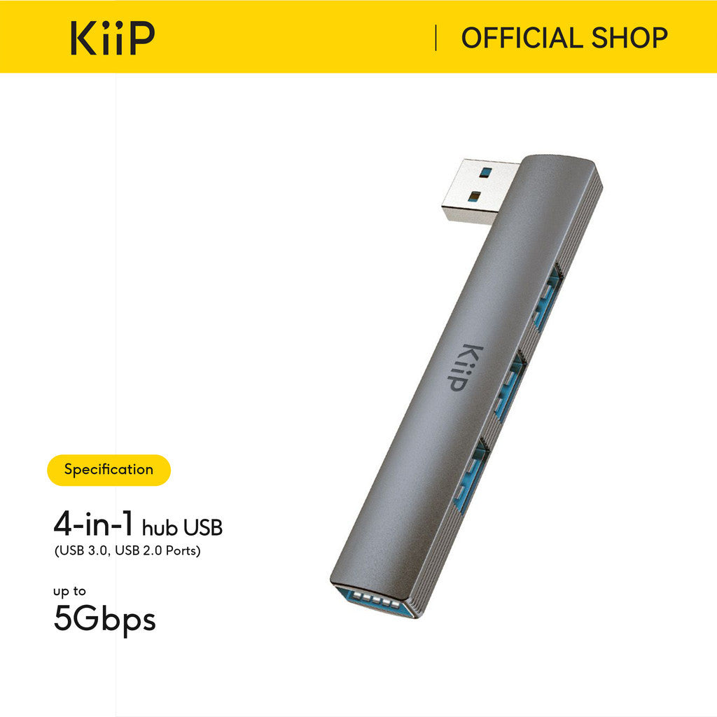 KiiP USB Hub 4 Port 5Gbps 3.0 Ultra Slim Built In Transfer Data Card Slot