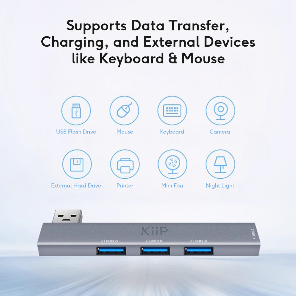 KiiP USB Hub 4 Port 5Gbps 3.0 Ultra Slim Built In Transfer Data Card Slot