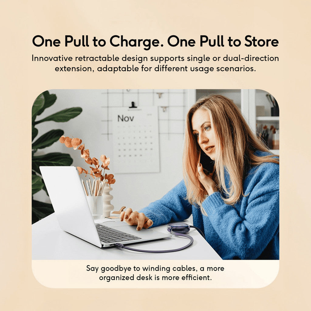 KiiP RCTC Kabel Data 100W Super Fast Charging Cable Type-C To Type-C Retractable