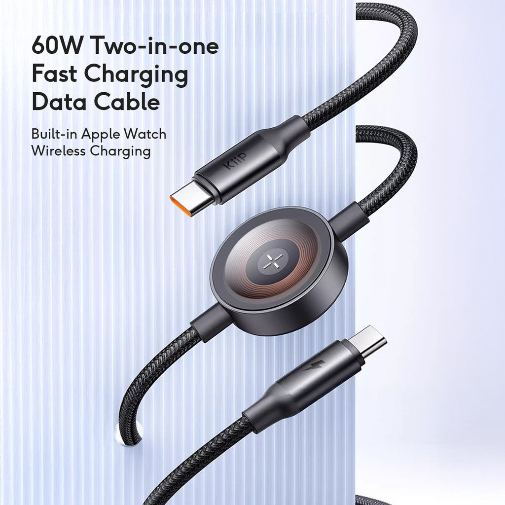 KiiP 2IN1 Kabel Data Iphone Android Fast Charging Built In Wireless Charger Magnetic Apple Watch 60W