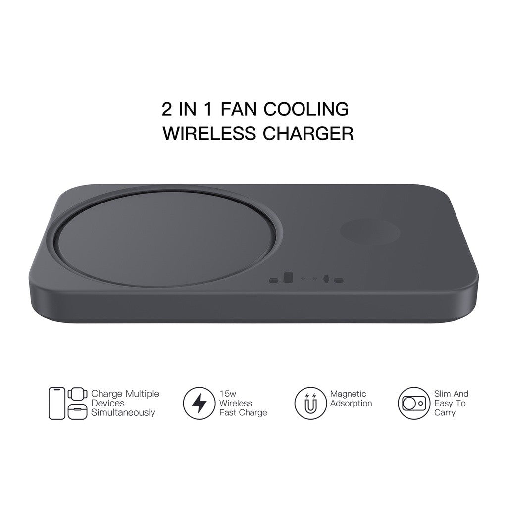 KiiP Wireless W9 2in1 Wireless Charging Magnetic Cooler Pendingin HP Fan Cooling