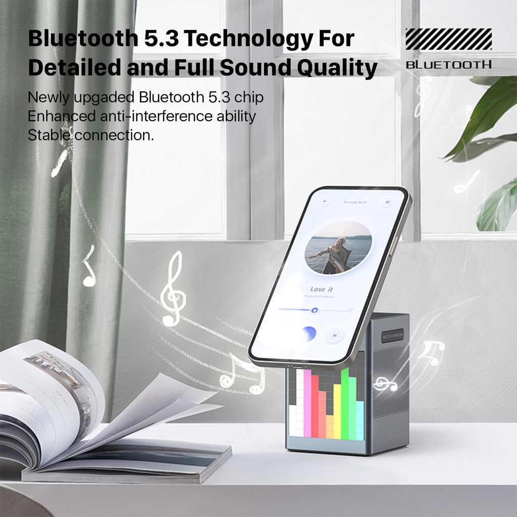 KiiP Wireless T3 6in1 Wireless Charging Station Fast Charging 15W Qi2 LED Speaker Portable