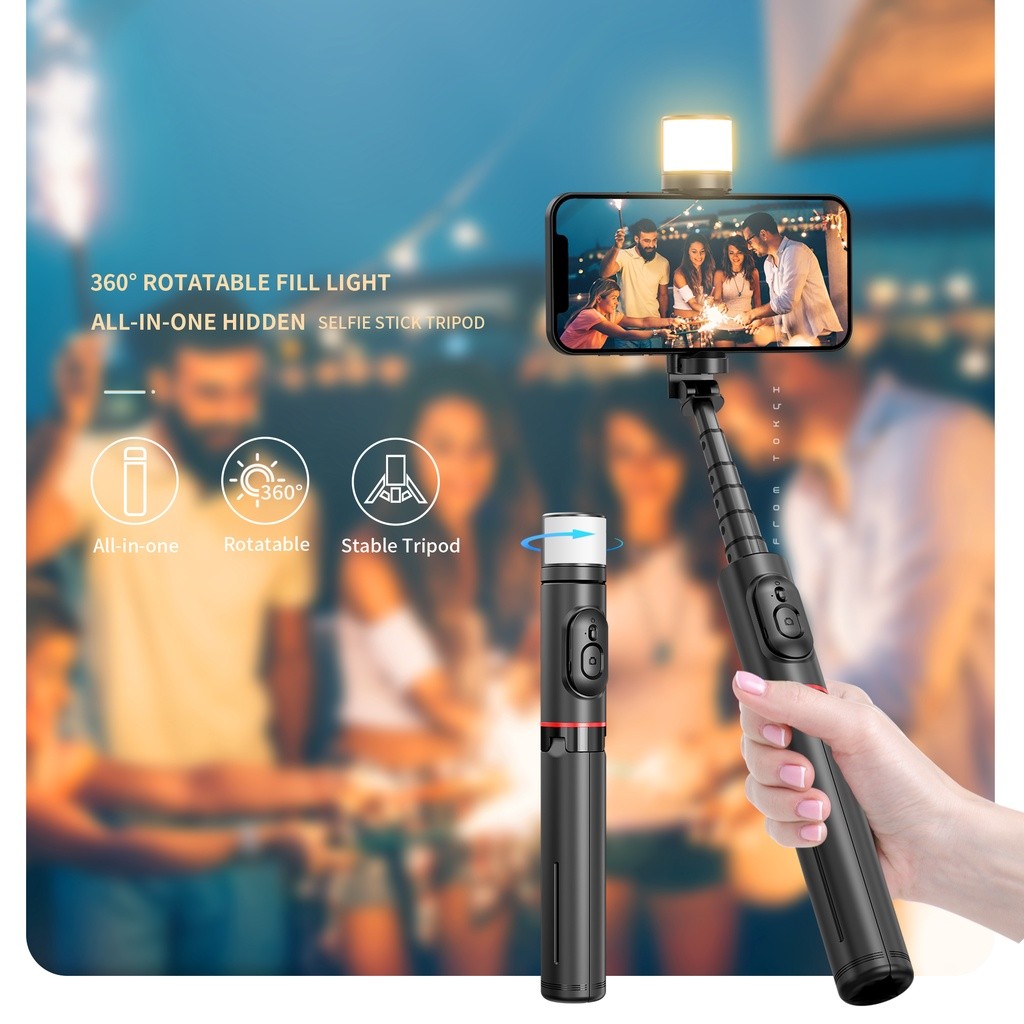 KiiP Mini Selfie Stick Tripod Tongsis Bluetooth Fill Light Handphone