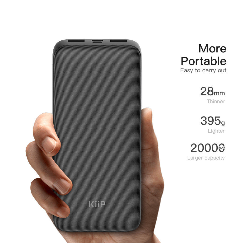 KiiP E34 Power Bank 20000mAh Dual Input Type-C Micro Dual Output USB Powerbank Slim